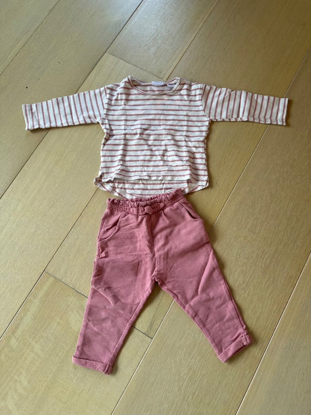 Zara Baby Pink Striped Top & Bow Pants Set 12–18M